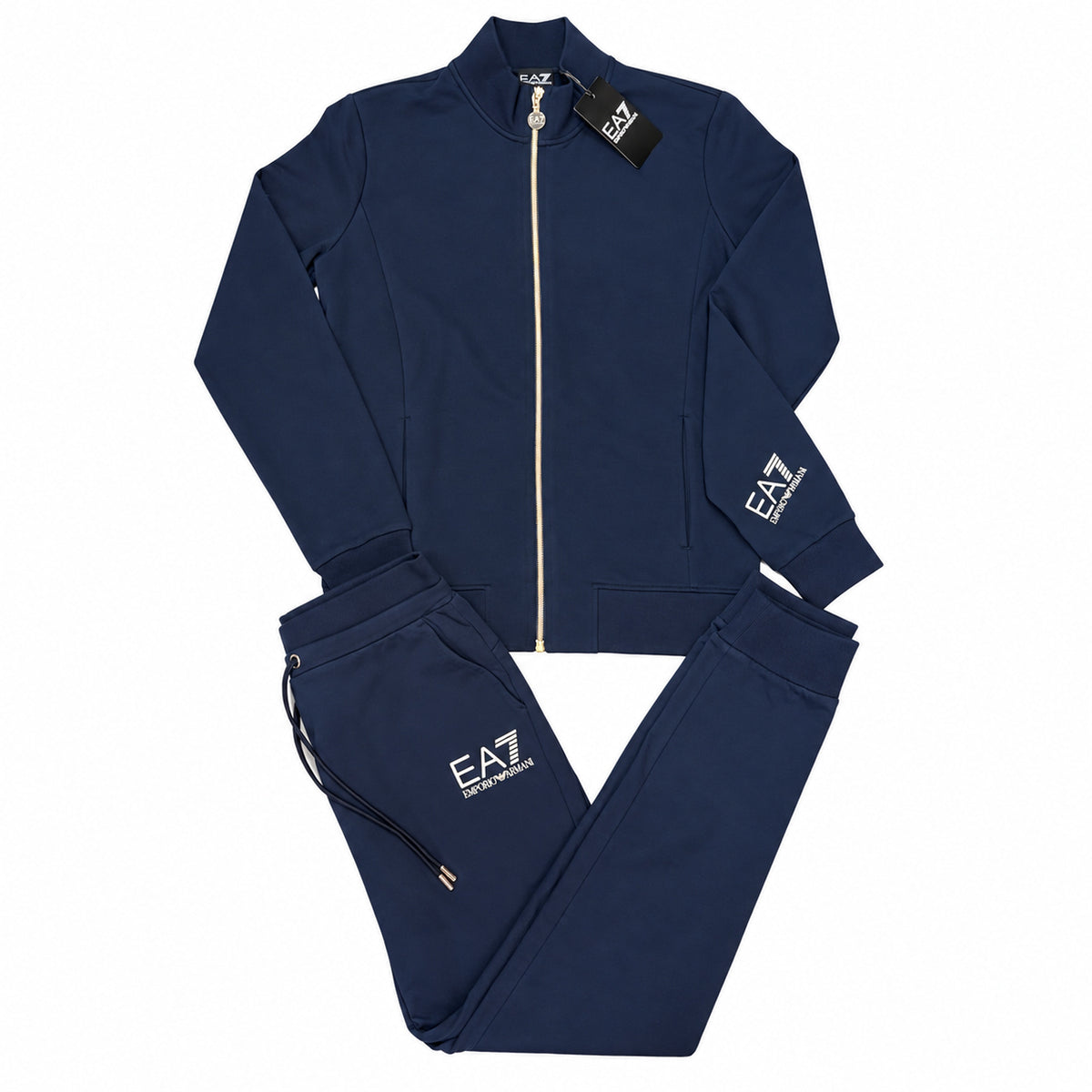 Conjunto EA7 azul marino con logo en la manga — vista frontal