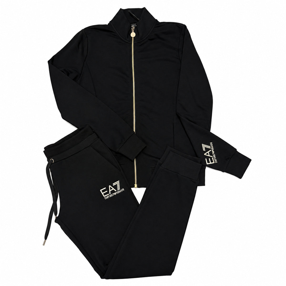 Conjunto EA7 negro con logo en la manga — vista frontal