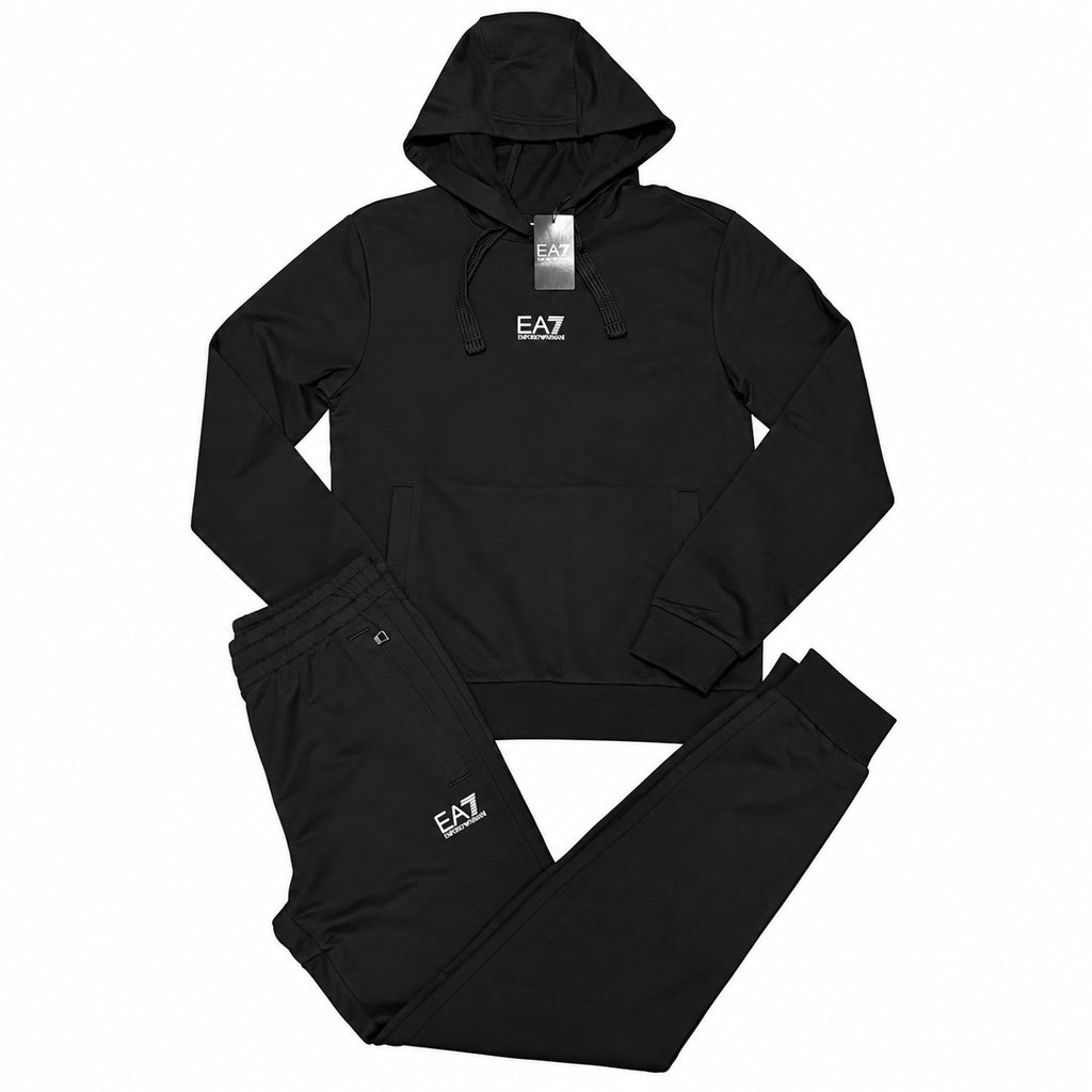 Conjunto EA7 negro con logo blanco pequeño — vista frontal