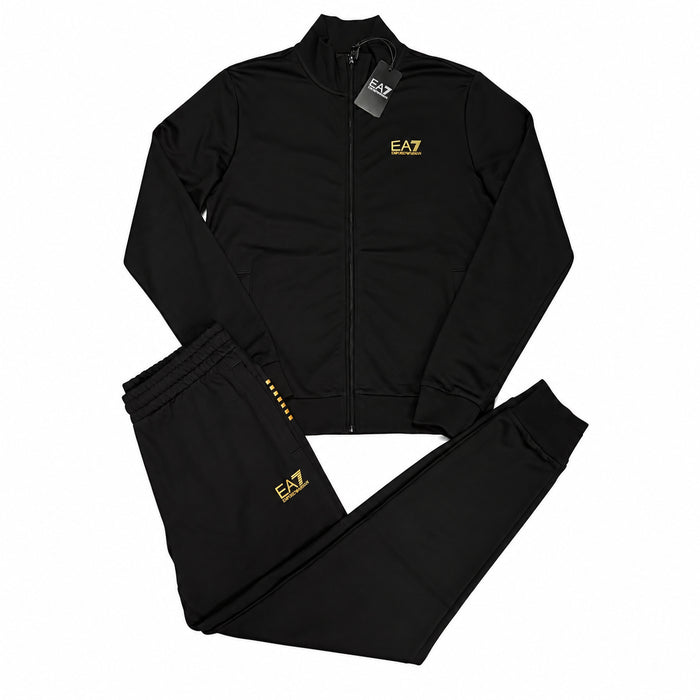 Conjunto EA7 negro con logo dorado — vista frontal