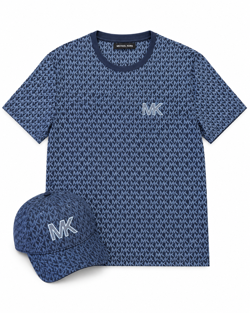Conjunto Michael Kors azul de polera y gorro, vista frontal