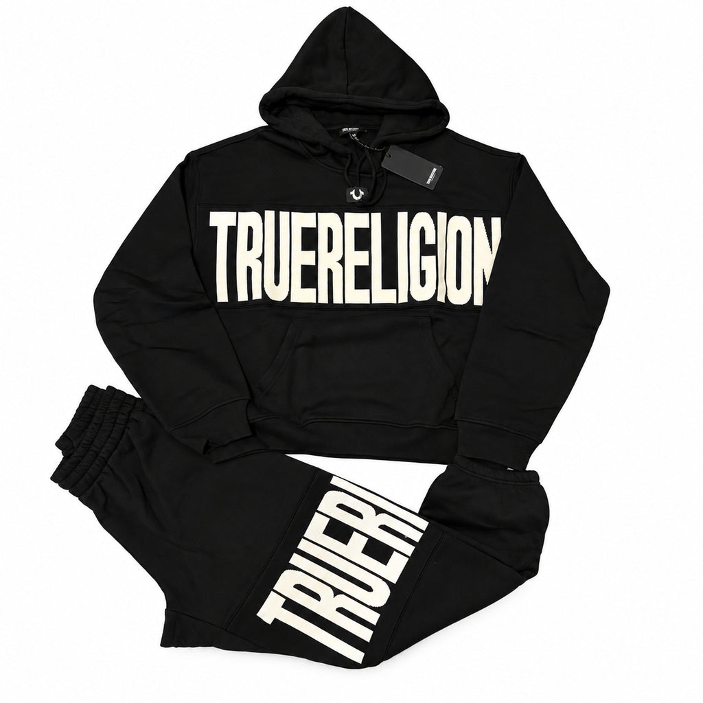 Conjunto True Religion negro con letras blancas — vista frontal