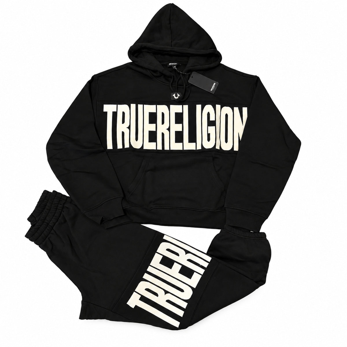 Conjunto True Religion negro con letras blancas — vista frontal