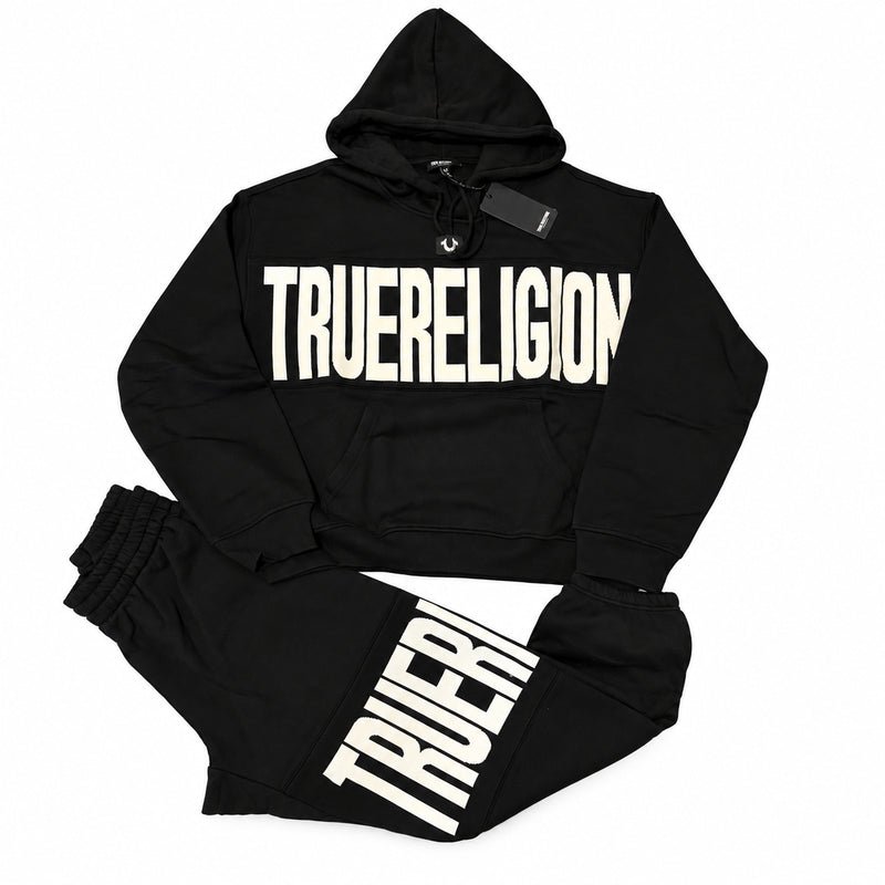 Conjunto True Religion negro con letras blancas — vista frontal