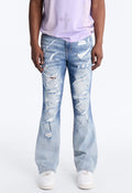 Jeans Fashion Nova azul claro destroyed de pierna ancha, vista frontal