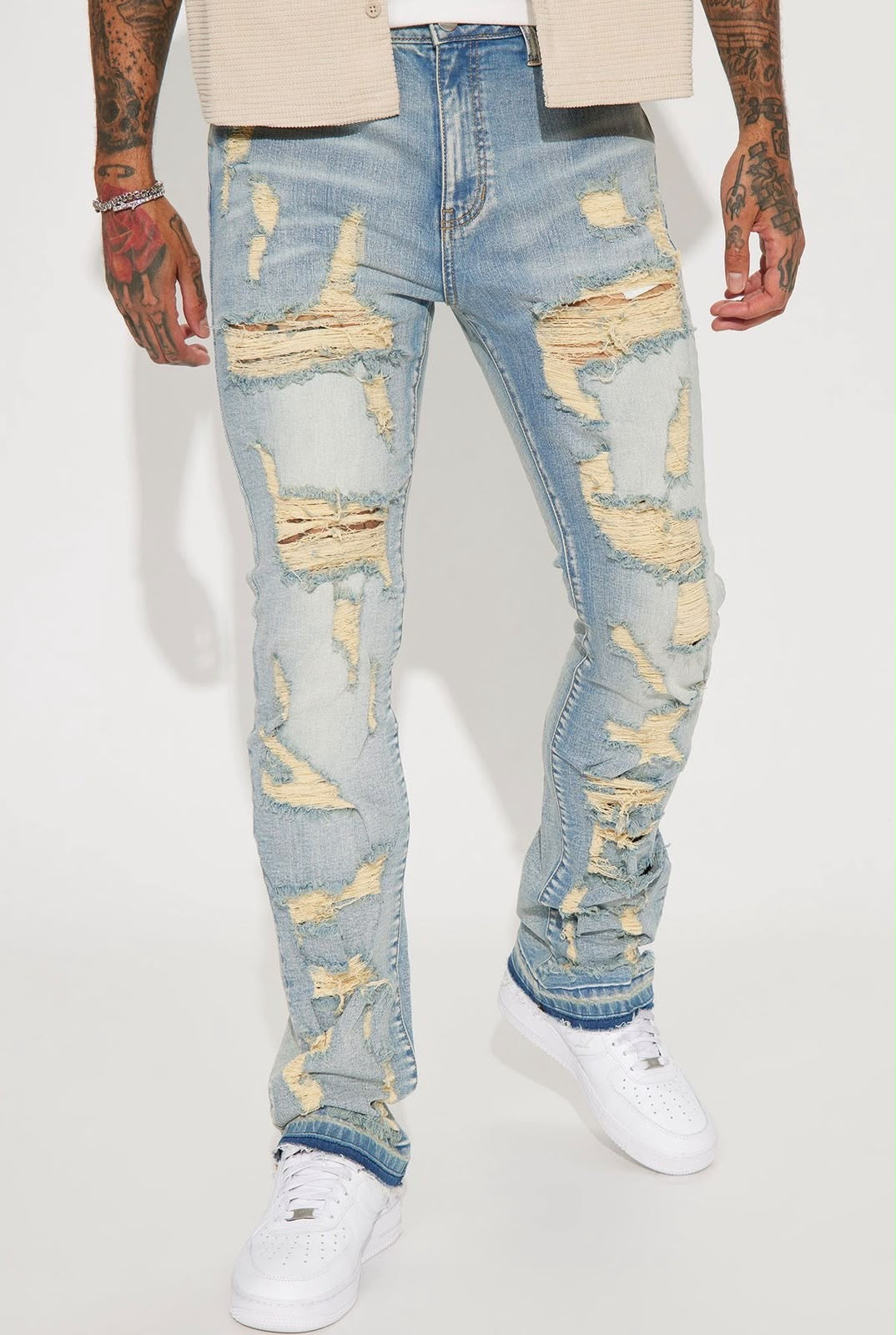 Jeans Fashion Nova azul claro destroyed extremo para hombre, vista frontal