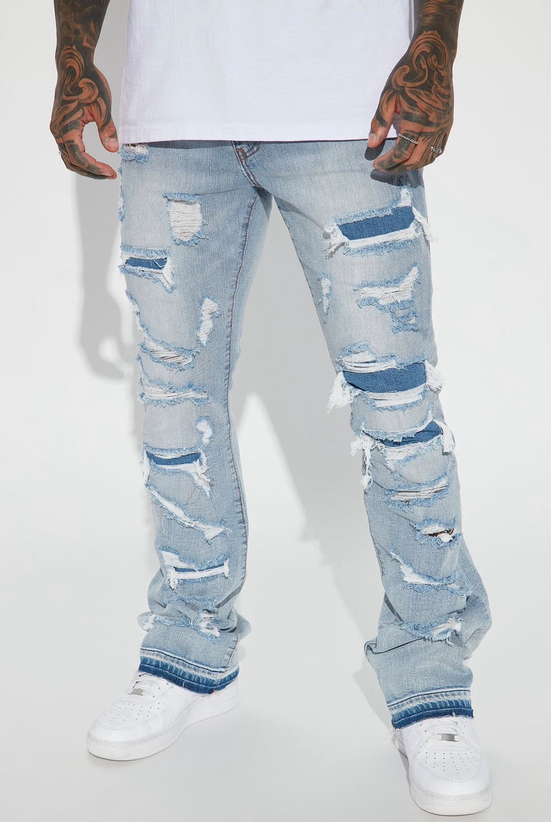 Jeans Fashion Nova azul claro destroyed para hombre, vista frontal