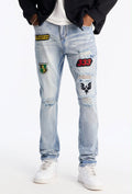 Jeans Fashion Nova azul claro con parches para hombre, vista frontal