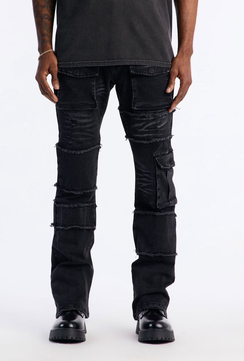Jeans Fashion Nova negro cargo patchwork, vista frontal