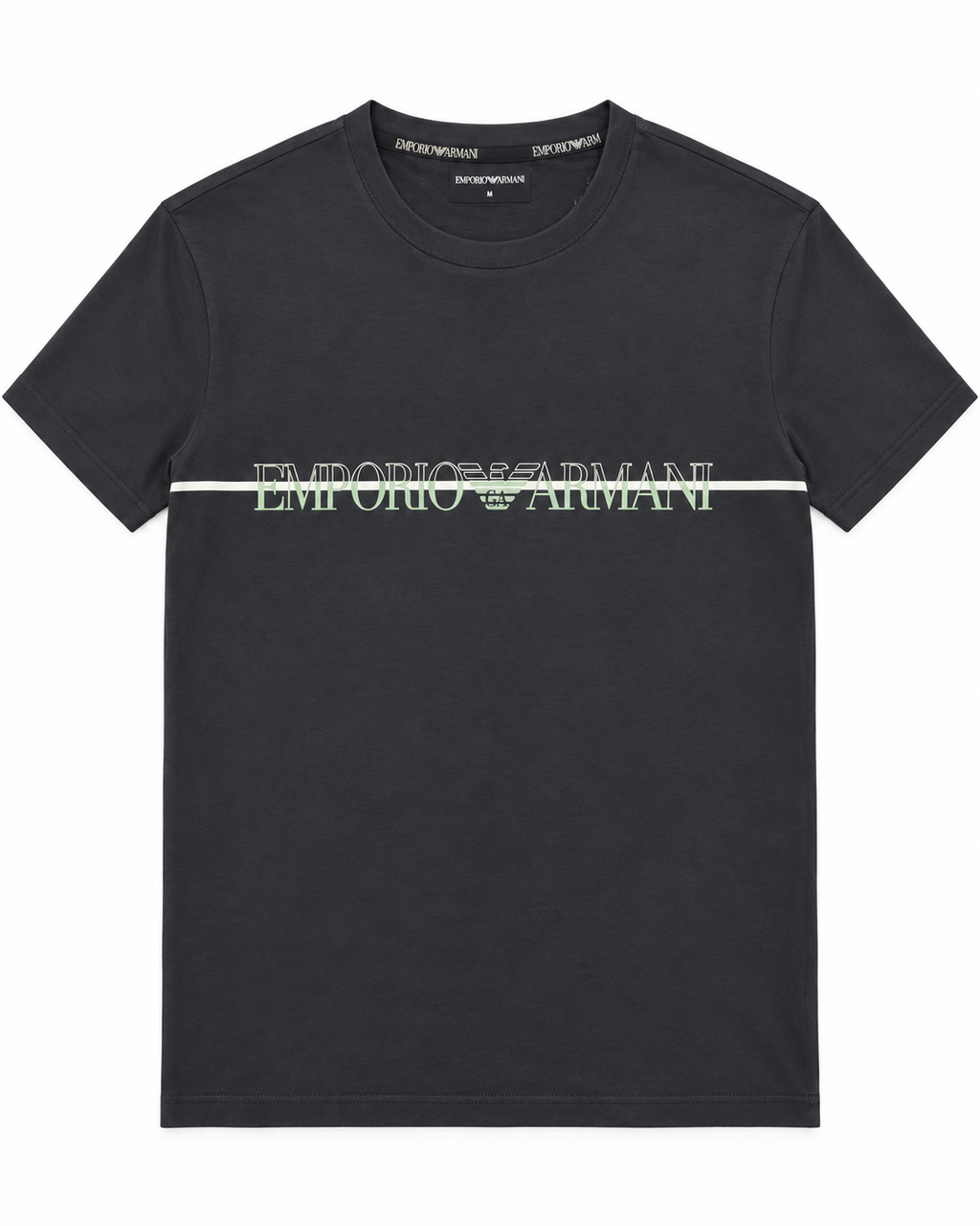 Polera Emporio Armani negra logo lineal, vista frontal