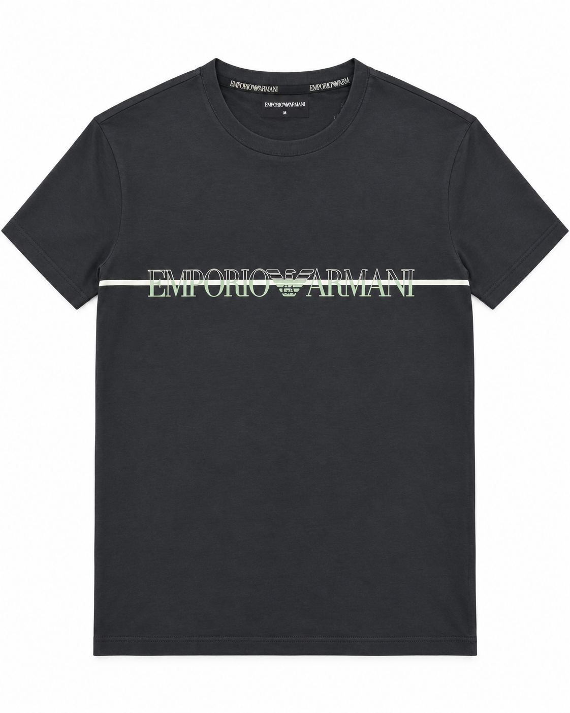 Polera Emporio Armani negra logo lineal, vista frontal
