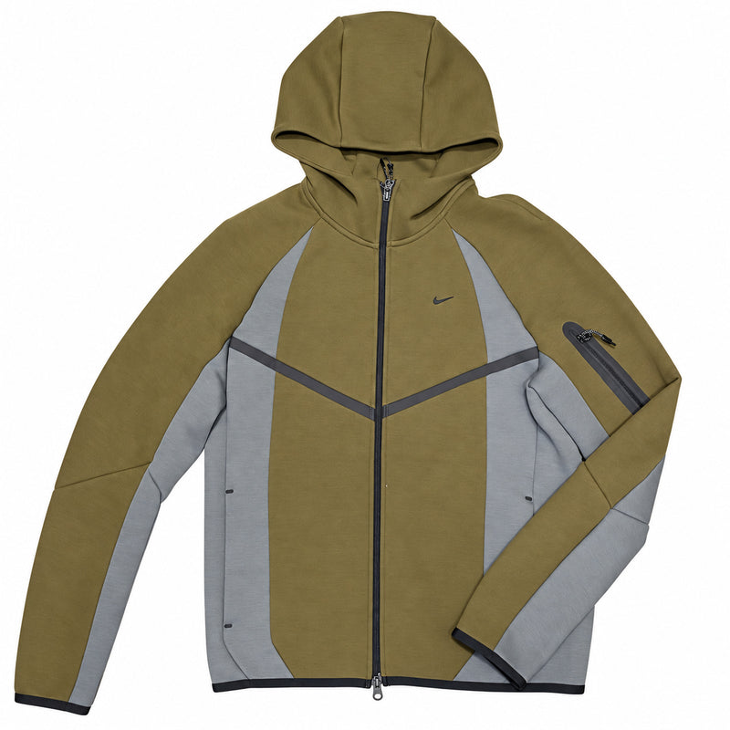 Polerón Nike Tech oliva y gris con cierre — vista frontal