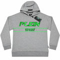 Polerón Plein Sport gris con gorro y letras verdes — vista frontal
