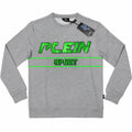 Polerón Plein Sport gris sin gorro y letras verdes — vista frontal