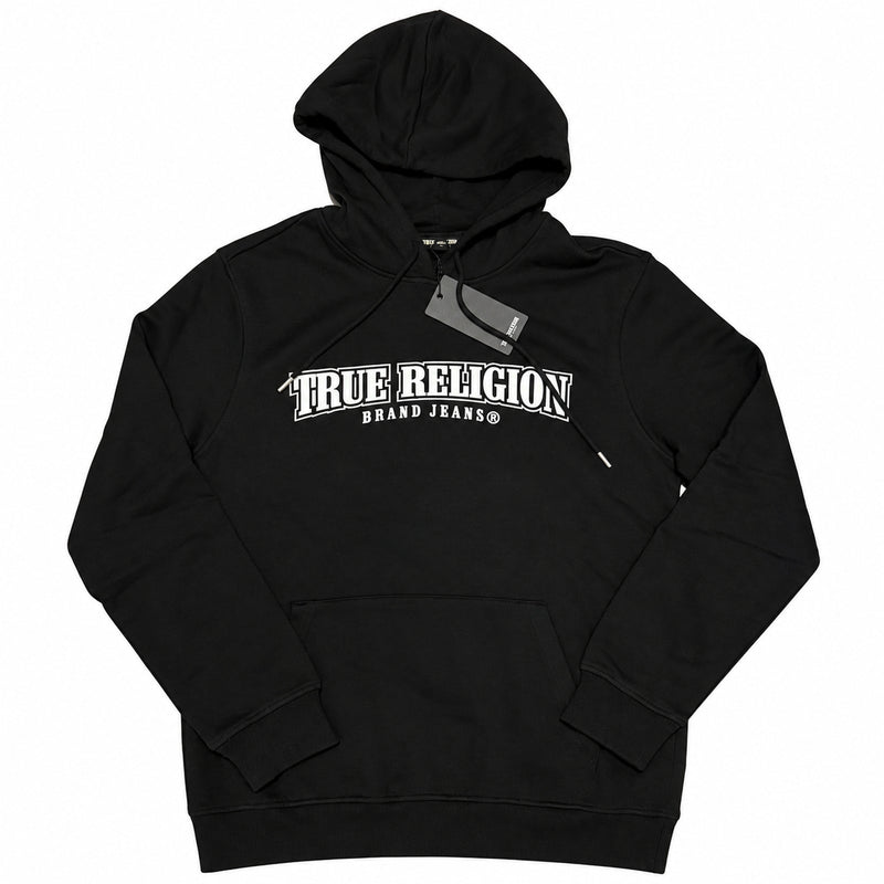 Polerón True Religion negro con letras blancas y herradura — vista frontal