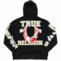 Polerón True Religion negro con cierre y letras en mangas — vista posterior