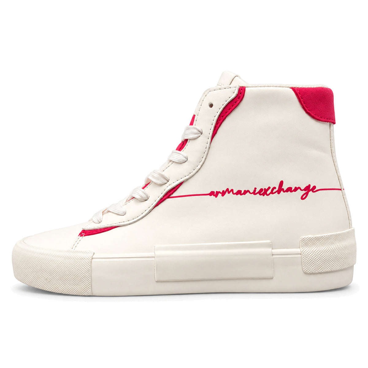 Zapatillas Armani Exchange blancas de caña alta con rosado, vista lateral