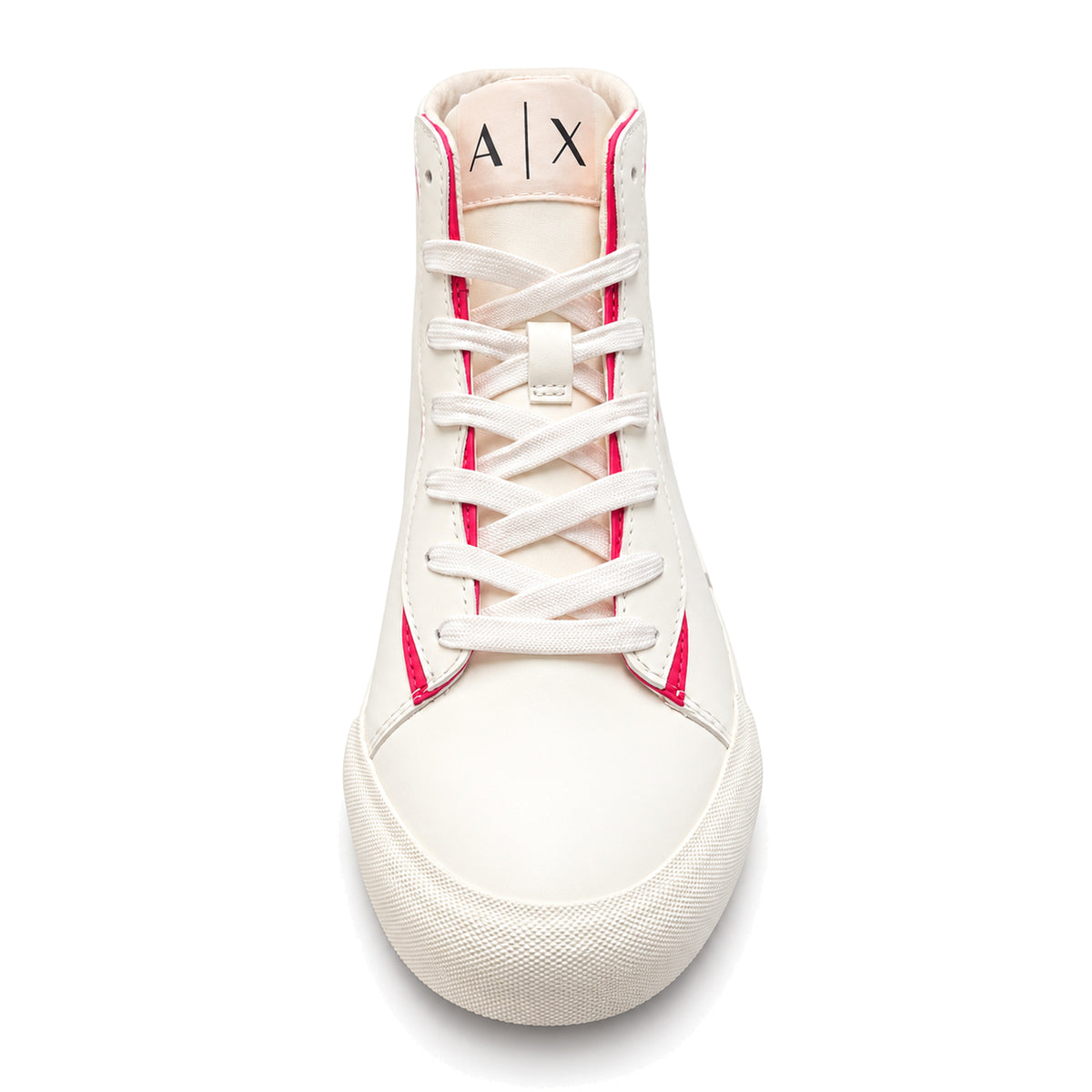 Zapatillas Armani Exchange blancas de caña alta con rosado, vista frontal