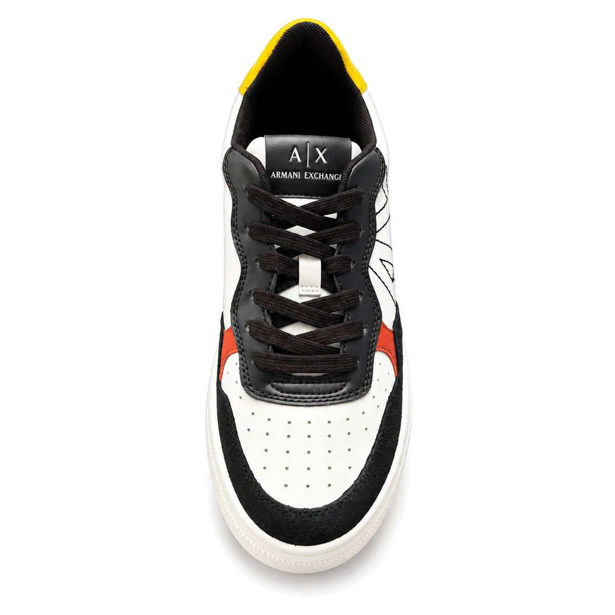Zapatillas Armani Exchange blancas con negro y amarillo, vista frontal