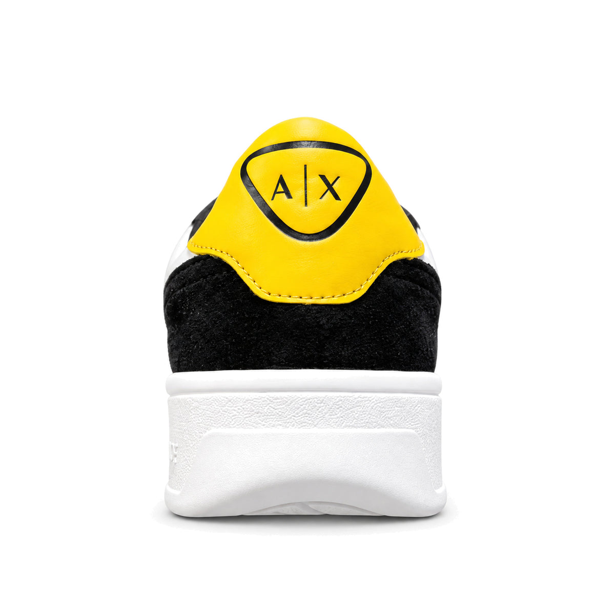 Zapatillas Armani Exchange blancas con negro y amarillo, vista posterior