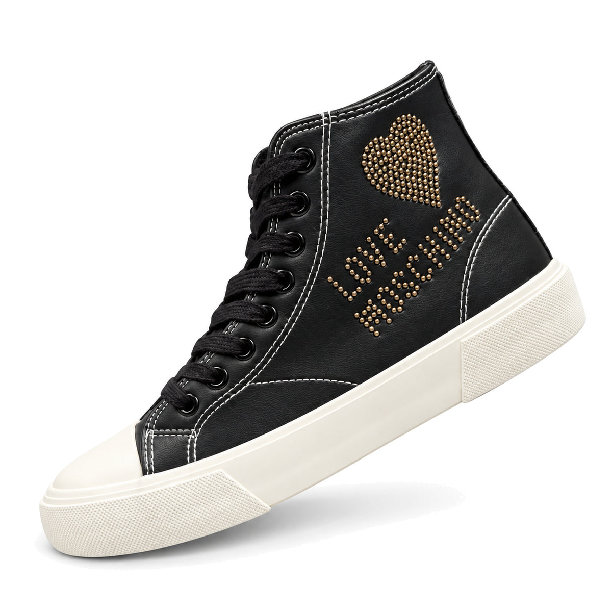 Zapatillas Love Moschino negras de caña alta con tachas, vista lateral