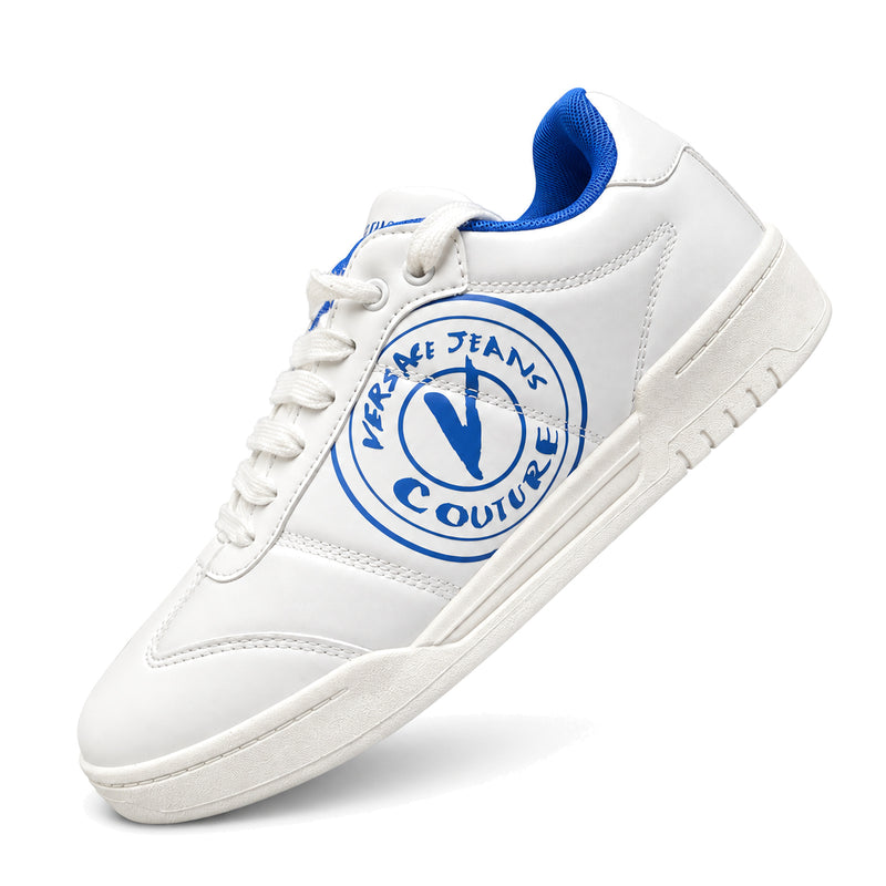 Zapatillas Versace Jeans Couture blancas con logo azul, vista lateral